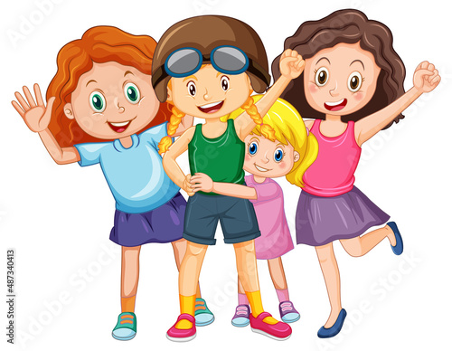 Group of teenage girls on white background