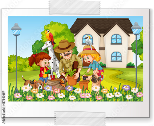 Cartoon family photo isolated on white backgound