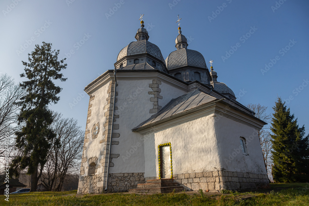 old stone church in Zbarazh Ukraine in sunny autumn day weather