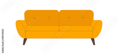 Yellow stylish sofa in Scandinavian style. Elegant furniture or home interior decoration to create coziness and comfortable life