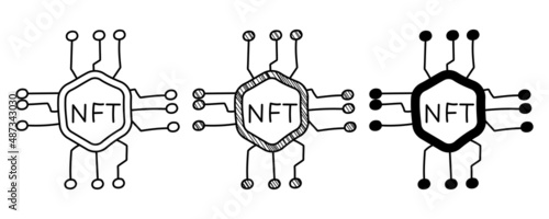 Set of hand drawn vector NFTs in doodle cartoon style