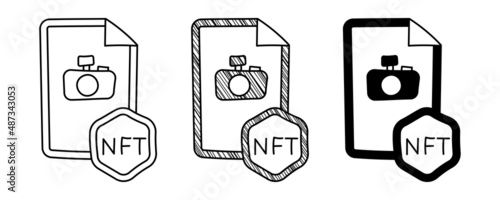 Set of hand drawn vector photos NFT in a doodle cartoon style