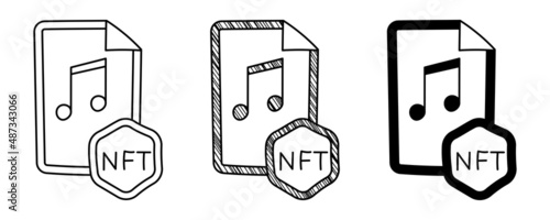 Set of hand drawn vector music NFT in doodle cartoon style