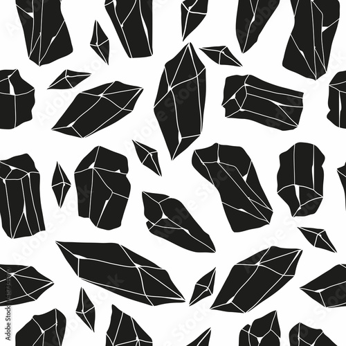 Seamless Crystal Pattern. A large set of different stones and crystals. Symbols of witchcraft and magic. Spiritualistic seances. Ingredients for making potions. Jewelry. Print.