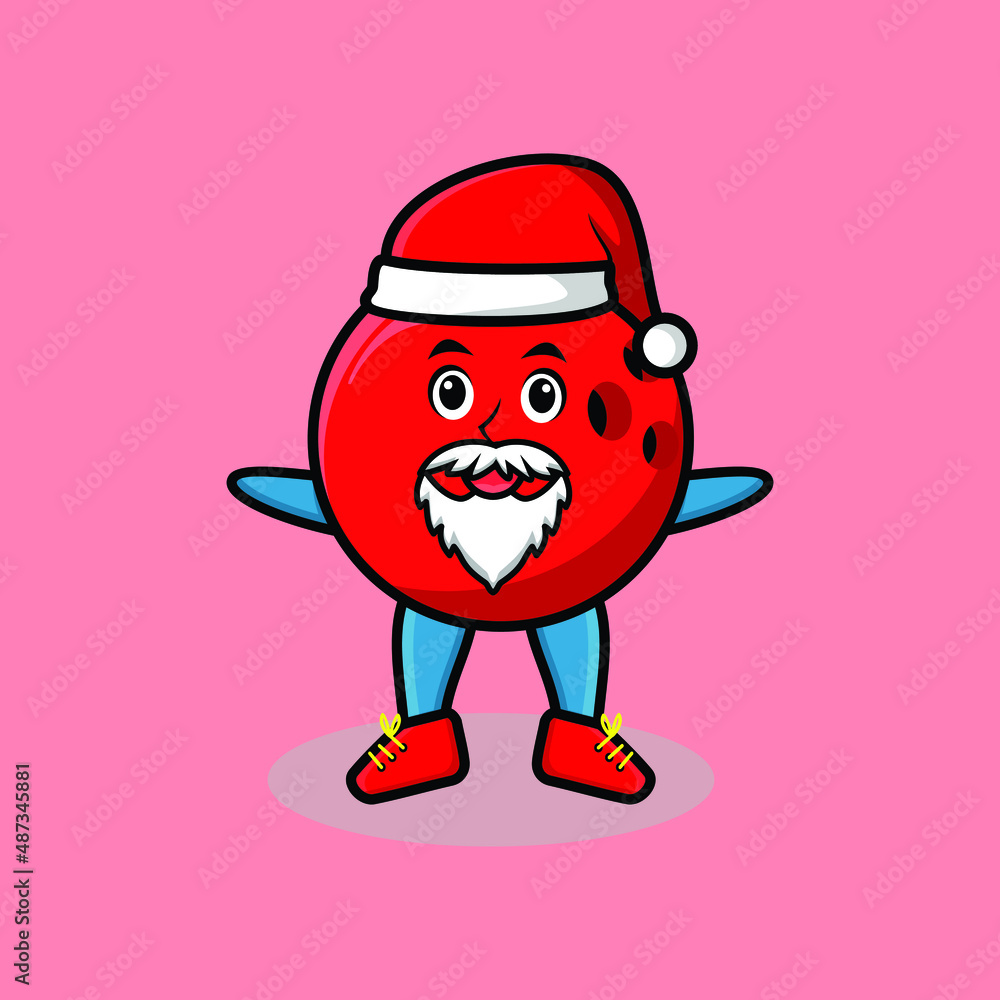 Cute Cartoon mascot character Bowling ball santa claus character christmas in modern design style for t-shirt, sticker, logo element Cute Cartoon mascot character Bowling ball santa claus character christmas in modern design style for t-shirt, sticker, logo element