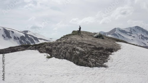 Wild camping on top of mountain in extreme wilderness area