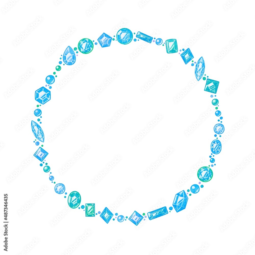 Obraz premium 水彩の水色宝石リース・フレームセット ラスター素材