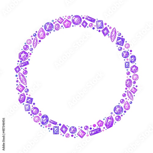 水彩の紫色宝石リース・フレームセット ラスター素材