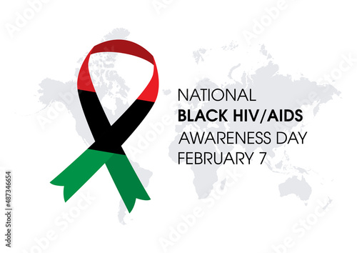 National Black HIV AIDS Awareness Day vector. HIV awareness ribbon with pan-African colors vector. February 7. Important day
