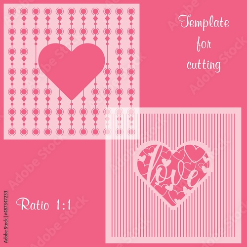 Set of 2 stencils. Collection of hearts. Template for laser, plotter cutting.  Valentine's day design. For creating backgrounds, cards. Design element for holidays. Love theme. 