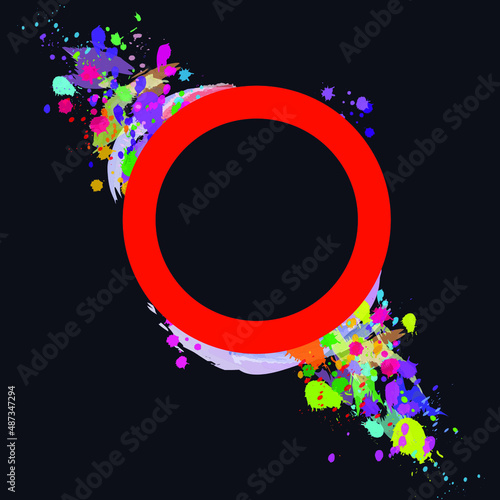 Paint dust splash with particles. Vector circle with splashes of paint on a black background.