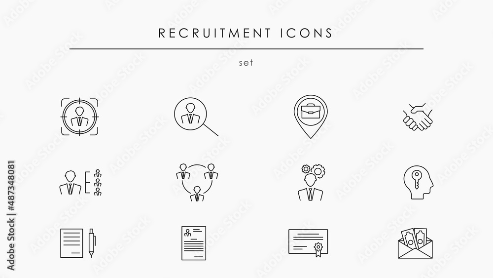 Icons for hiring. Recruitment icon set. Talent search design elements ...