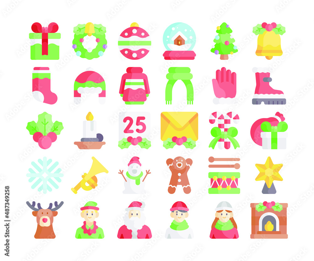 Simple set of 30 Christmas Icons in detailed flat style Simple set of 30 Christmas Icons in detailed flat style