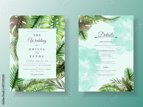 Exotic floral tropical wedding invitation card