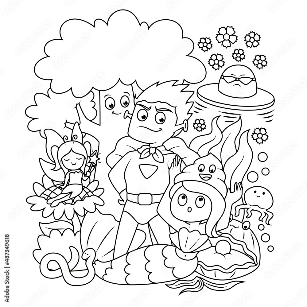 Coloring book pages for kids . cute cartoon monster collection