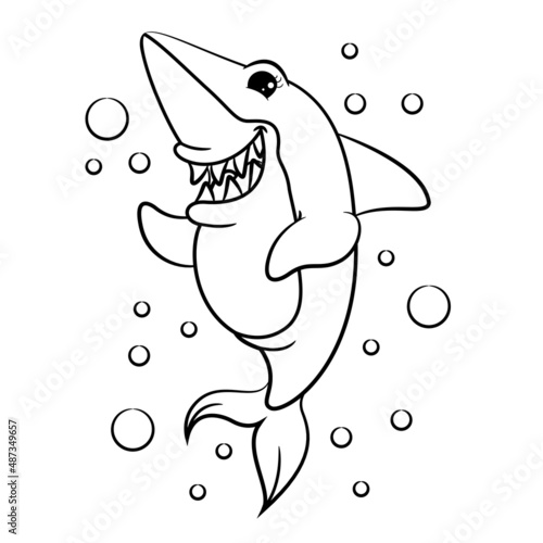 Coloring book pages for kids . Shark cartoon