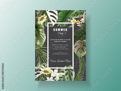 Exotic floral tropical party invitation card