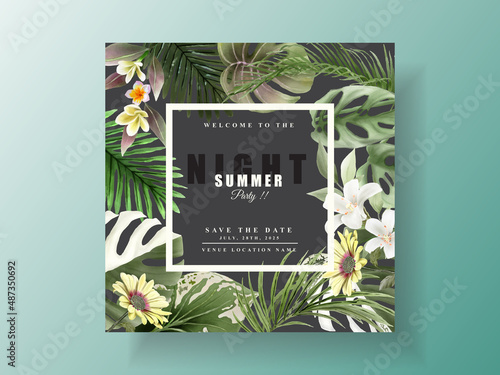 Exotic floral tropical party invitation card