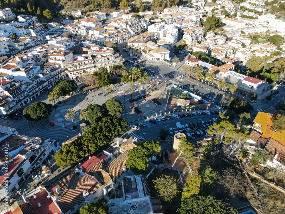 Drone view at the village of Mijas on Spain
