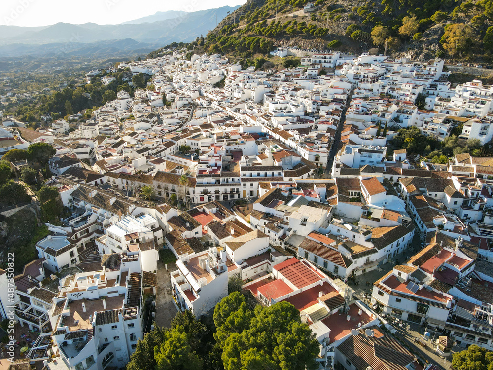 Drone view at the village of Mijas on Spain