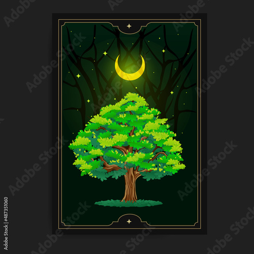 Tree in night and dark forest