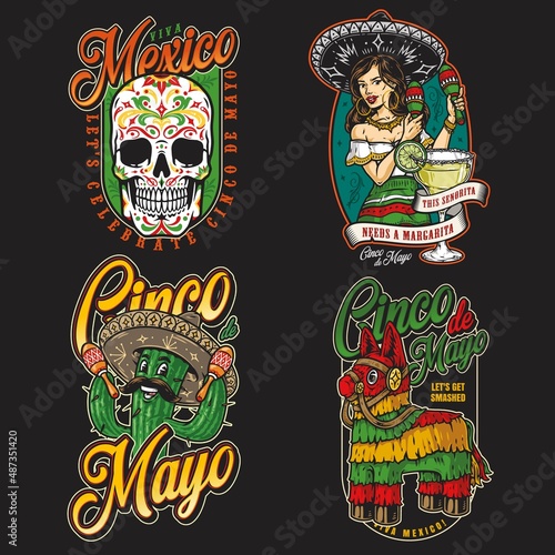 Bright Mexican colorful stickers set