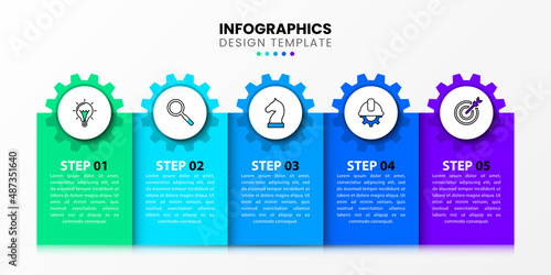 Infographic template with icons and 5 options or steps. Gears