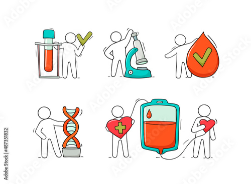 Cartoon little people with medical objects.