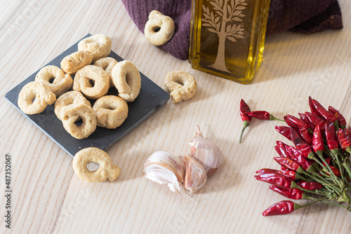 Traditional Italian snack Taralli food typical of Puglia regional cuisine in bowl.