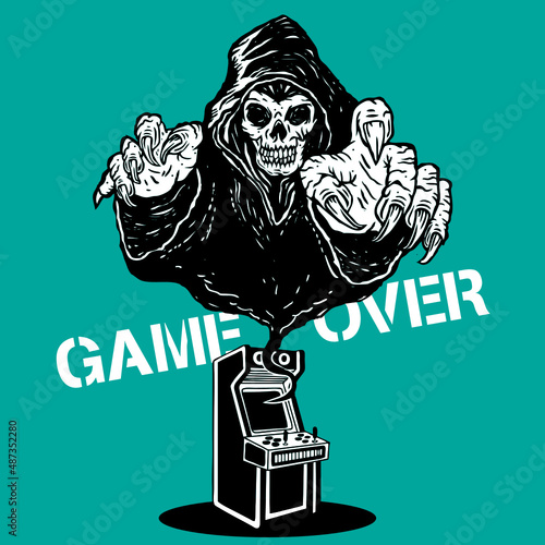 Photo Grim Reaper Retro Game Arcade Game Over Illustration