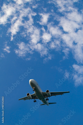 Airplane in the sky. Background with copy space.