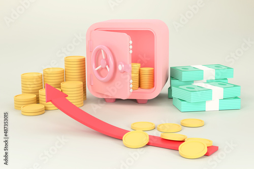 Safe, stacks of coins, banknotes. concept business investment.