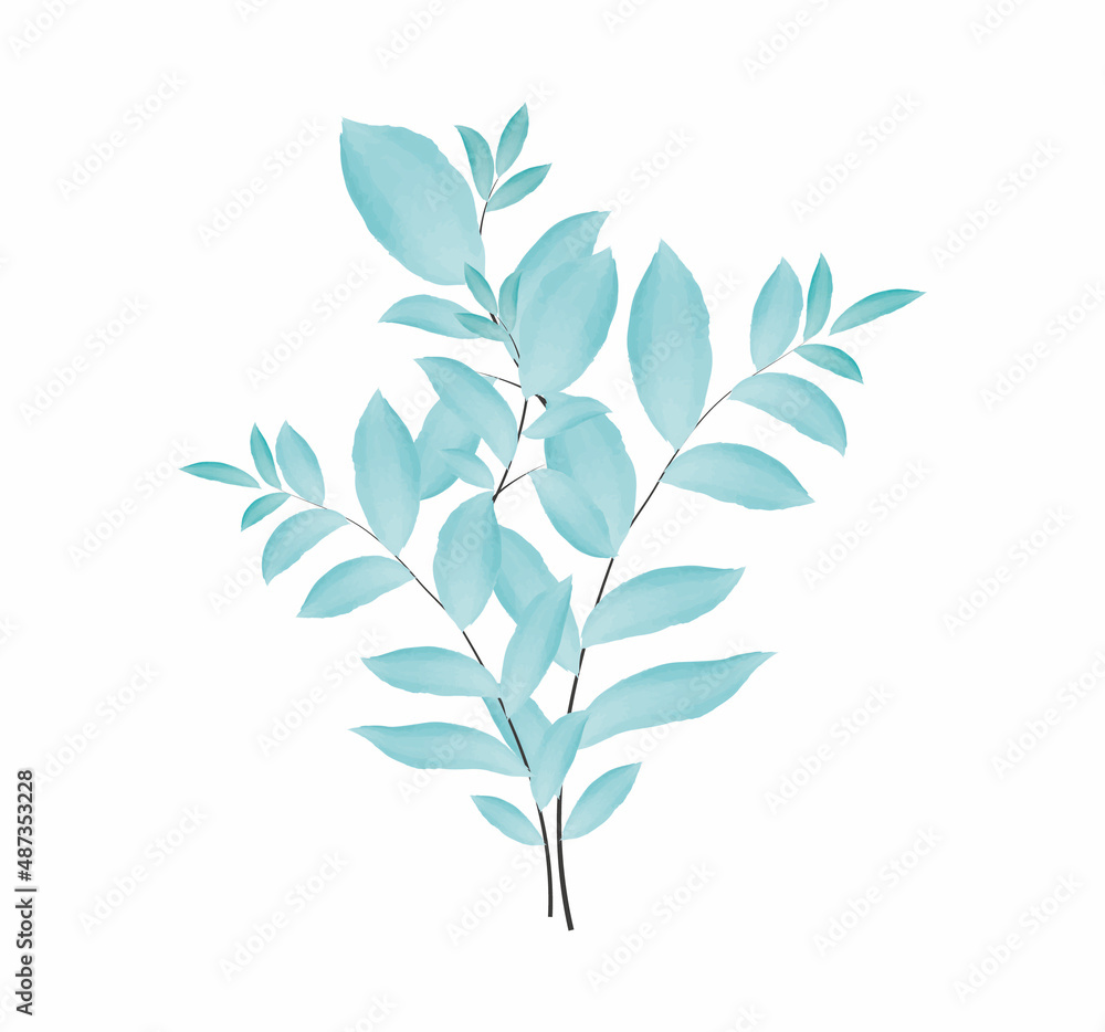 blue watercolour  branch with leaves