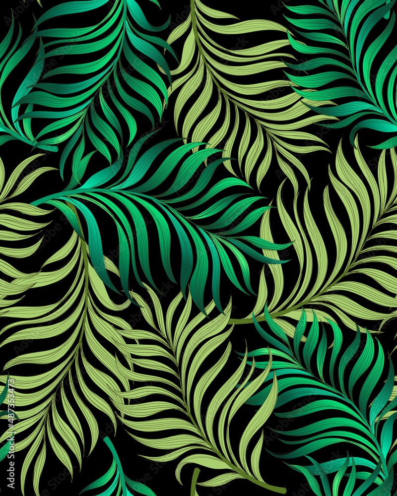 Jungle vector pattern with tropical leaves.Trendy summer print. Exotic seamless background. Jungle vector pattern with tropical leaves.Trendy summer print. Exotic seamless background.