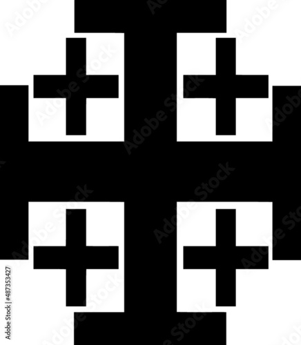 Jerusalem cross vector illustration, holy cross of Jerusalem, black pictogram over white background