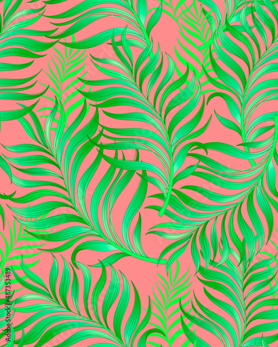 Jungle vector pattern with tropical leaves.Trendy summer print. Exotic seamless background.
