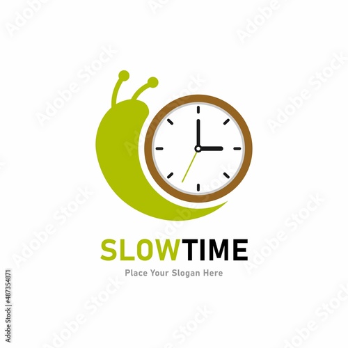 Slow time with snail and clock logo vector template. Suitable for business, web, animal, art and time symbol