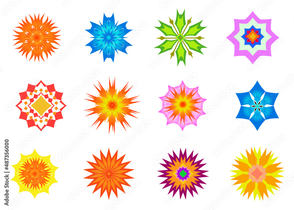 Flowers icons set isolated on white background. Colorful illustration. Flat design. Colored flowers Flowers icons set isolated on white background. Colorful illustration. Flat design. Colored flowers