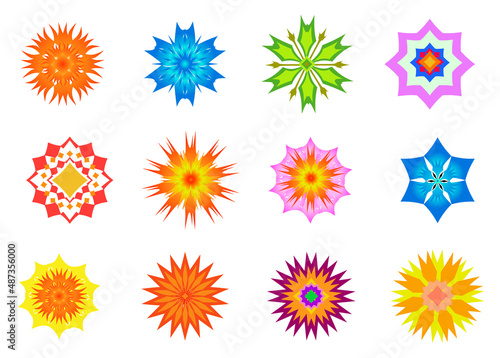 Flowers icons set isolated on white background. Colorful illustration. Flat design. Colored flowers