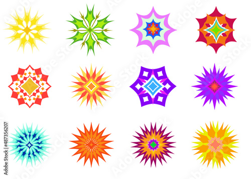 Set of flowers isolated on white. Simple retro illustration in bright colors for stickers, labels, tags, gift paper. colored flowers