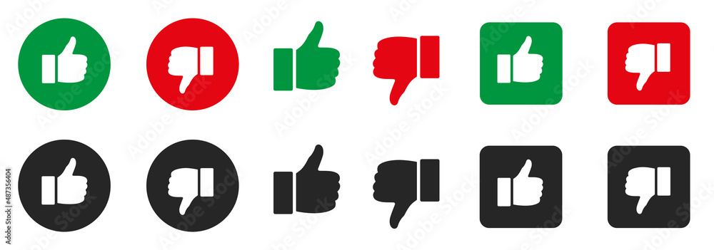 Set of thumbs up and thumbs down icons. Like and dislike, yes or no. Do and don't, good and bad. Vector icons, choice. Set of thumbs up and thumbs down icons. Like and dislike, yes or no. Do and don't, good and bad. Vector icons, choice.