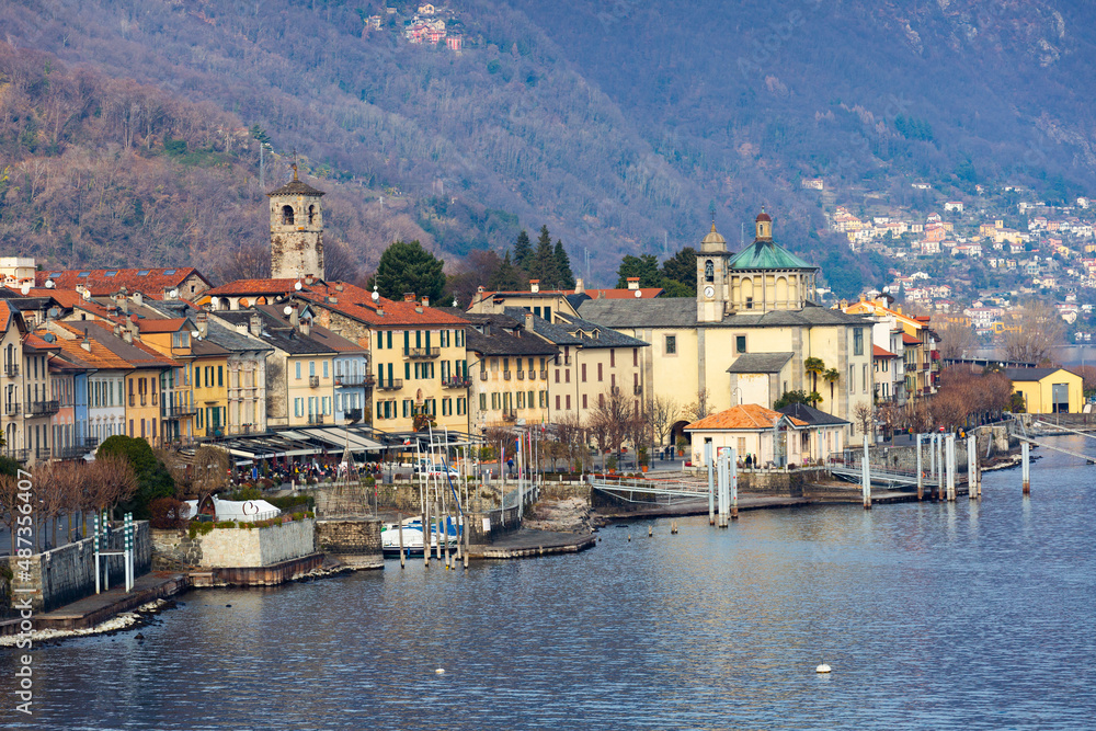 Scenic view of old center of Cannobio town at Lake Maggiore lakeshore