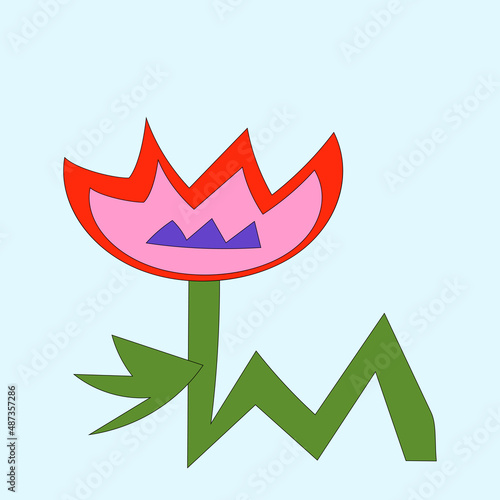 A bizarre psychedelic flower in the A bizarre psychedelic flower in the hippie style of the 60s and 70s. An element of a botanical pattern. Summer print. Place for text