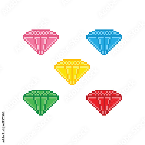 pixel diamond icon vector set pixel art briliant jewellery sign for 8 bit games