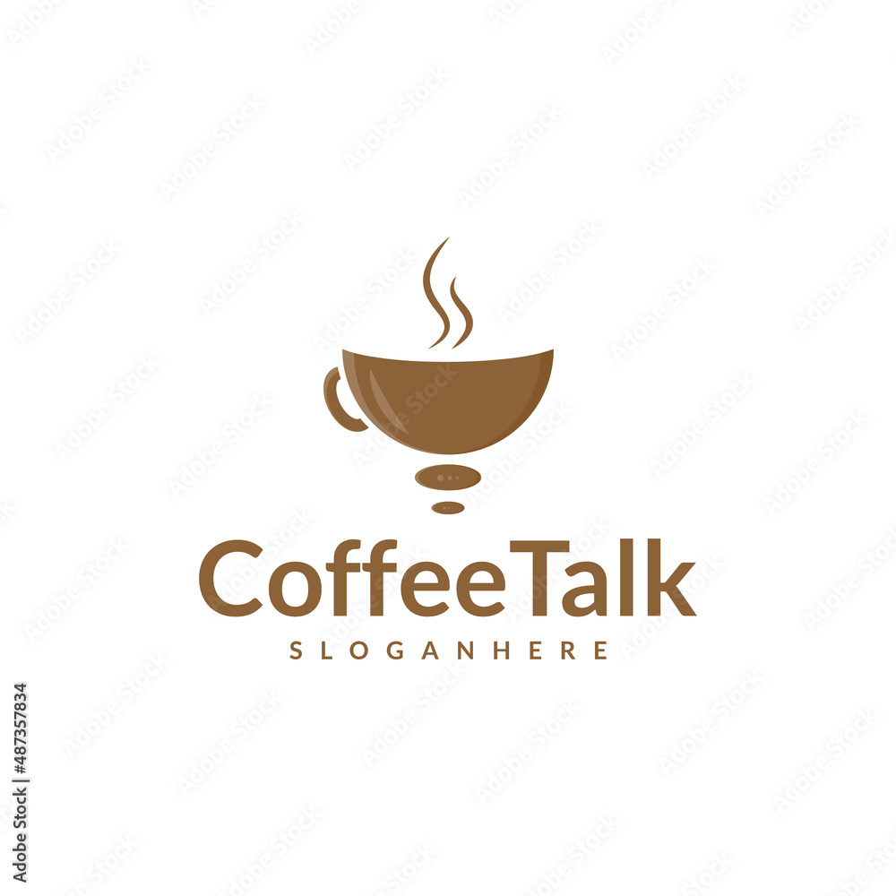 Coffee talk logo design vector. Coffee Cup and Chat Speech Bubble Icon
