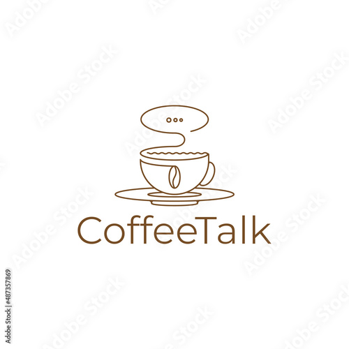 Coffee talk logo design vector. Coffee Cup and Chat Speech Bubble Icon