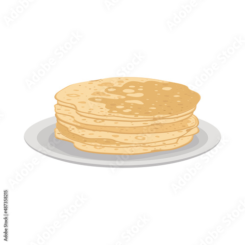Thin pancakes on plate. Festive dish for Maslenitsa, carnival and Shrovetide. Delicious pastries. Vector flat food illustration