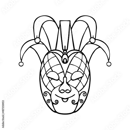 Single vector Venetian carnival mask. The mask of harlequin. Mardi Gras festival, masquerade. doodle, contour Isolated on a white background