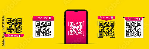 QR code set. Scan qr code icon. Template scan me Qr code for smartphone. QR code for mobile app, payment and phone. Vector illustration.