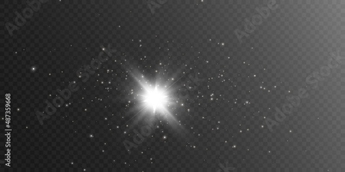 White beautiful light explodes with a transparent explosion. Vector, bright illustration for perfect effect with sparkles. Bright Star. Transparent shine of the gloss gradient, bright flash.